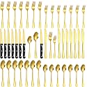 48-Piece Gold Silverware Set for 8 with Steak Knives, Stainless Steel Flatware Set, 18/8 Food Grade Cutlery Set, Mirror Polished, Rust Resistant, Dishwasher Safe, Tableware Set for Home &amp; Restaurant