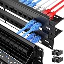 48 Port Patch Panel, Keystone Patch Panel 48 Port Loaded with RJ45 Couplers Plus 4 Spare, 10G Pass-Through, UTP 19-Inch 2U Ethernet Panel with Removable Back Bar for Cat5, Cat5e, Cat6 Cabling
