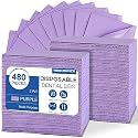 480 Pack Disposable Dental Bibs 13"x18", 3-Ply Waterproof Tattoo Bibs Sheet for Nail Salon, Dental Clinic, Feeding, Tattoo Shop (Purple)