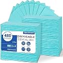 480 Pack Disposable Dental Bibs 13"x18", 3-Ply Waterproof Tattoo Bibs Sheet for Nail Salon, Dental Clinic, Feeding, Tattoo Shop (Blue)