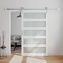 48in x 84in White Sliding Glass Barn Door with 5-Panel Frosted Glass