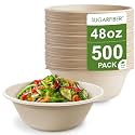 48oz Compostable Paper Bowls Disposable Round Natural Large Bowls,500 Count