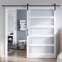 48x80 Inch Glass Sliding Barn Door Slab and 8ft Hardware Kit Included, 5 Frosted Glass, LVL Wood Panel Covered with White Water-Proof Scratch-Proof PVC Surface, Simple DIY Assembly