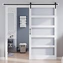 48x96 Inch Glass Sliding Barn Door Slab and 8ft Hardware Kit Included, 5 Frosted Glass, LVL Wood Panel Covered with White Water-Proof Scratch-Proof PVC Surface, Simple DIY Assembly