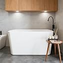 49 Inch Acrylic Freestanding Bathtub, Soaking Bathtub with Matte Drain and Overflow, cUPC Certified, Modern Square Tub with Deep Ergonomic Design and Double-Walled Insulation for Bathroom Use, White