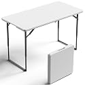 4ft Folding Table with Adjustable Height, Heavy Duty Fold-in-Half Plastic Table with Steel Legs, Portable for Indoor, Outdoor, Picnic, Camping, Dining, Party, White