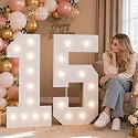4FT Marquee Numbers 15 Warm Light Quick Setup Birthday Decorations