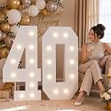 4FT Marquee Numbers 40 Warm Light Quick Setup Birthday Decorations