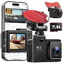 4K Dash Cam Front and Rear, STARVIS 2 Night Vision, Free 64GB Card, 5GHz WiFi with App, Built-in GPS, Dash Camera for Cars 170° Wide Angle, 3" IPS Screen, Loop Recording, 24H Parking Monitor