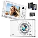 4K Digital Camera for Photography 48MP Dual Lens Autofocus 16X Zoom, White
