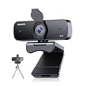 4K PC Webcam with Tripod, CDAF Autofocus, 77°FOV, 2 Noise-Cancelling Mics