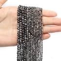 4mm 90pcs Natural Black Labradorite Stone Beads, Songxi Small Faceted Round Loose Gemstone Beads for Jewelry Making, DIY Art and Craft, Bracelet Beads for Necklace (1 Strand)