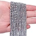 4mm 90pcs Natural Silver Hematite Stone Beads, Songxi Small Faceted Round Loose Gemstone Beads for Jewelry Making, DIY Art and Craft, Bracelet Beads for Necklace (1 Strand)