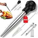 4pack Turkey Baster for Cooking, 16 Pieces Stainless Steel Meat Injector Syringe with 8 Needles & 4 Brushes, Silicone Bulb Baster for BBQ Thanksgiving Kitchen Cooking