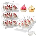 4packs 9 counts Clear Cupcake Boxes,5.5inches height 9 Count Cupcake Containers with Gift Ribbon，Disposable Cupcake Carrier Holder with Detachable Tall Dome Lid, BPA Free, Standard Size(9count/4pcs)