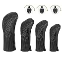 4pcs or 1pc Golf Club Head Covers for Woods, Driver, Fairway, Hybrid – Premium PU Leather with Interchangeable Tags & Magnetic Blade and Mallet Putter Covers