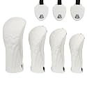 4pcs or 1pc Golf Club Head Covers for Woods, Driver, Fairway, Hybrid – Premium PU Leather with Interchangeable Tags &amp; Magnetic Blade and Mallet Putter Covers