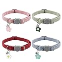 4Pcs Adjustable Breakaway Cat Collar with Bell for Kittens and Cats, Soft Corduroy Safety Buckle, Lightweight and Comfortable Collar for Indoor and Outdoor Wear(Classic)