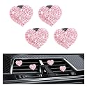 4PCS Bling Car Vent Clips with Rhinestone,Cute Heart Air Vent Clips for Interior Decorating,Shiny Air Vent Clips Car Accessories as Birthday Gifts for Women & Girls (Pink)