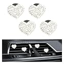 4PCS Bling Car Vent Clips with Rhinestone,Cute Heart Air Vent Clips for Interior Decorating,Shiny Air Vent Clips Car Accessories as Birthday Gifts for Women &amp; Girls (White)