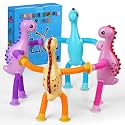 4Pcs Dinosaur Pop Sensory Tubes,Airplane Travel Fidget Toys for Toddlers Boys Girls ADHD Autism Plane Road Trip Activities Essential Suction Cup Pop Dino Fidget Toys Autistic Gifts
