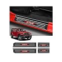 4PCS Door Sill Guards for Jeep 2018-2026 Wrangler JL JLU &amp; 2020-2026 Gladiator JT Accessories Stainless Steel Material Red Trim Door Sill Protector Black Brushed Front Rear Door Entry Guard