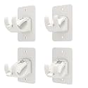 4PCS No Drill Curtain Brackets, Self-Adhesive Rod Holders, Universal Plastic Nail Free Adjustable, Curtain Hooks for Rods Less Than 1.57 Inch Diameter (White)