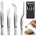 4pcs Garden Tweezers Set - 6.3" Long Plant Tweezers for Succulent, Bonsai & Cactus Gardening - Stainless Steel Multi Purpose Seed Tweezer Tools For Kitchen, Crafts, Aquarium, Reptile