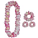 4pcs Hawaiian Leis, Gender Reveal Party Leis for Luau Party Jumbo 1 Headband 2 Bracelets 1 Necklace Graduation Lei Flower Christmas Lays Floral Garland