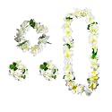 4pcs Hawaiian Leis, Gender Reveal Party Leis for Luau Party Jumbo 1 Headband 2 Bracelets 1 Necklace Graduation Lei Flower Christmas Lays Floral Garland
