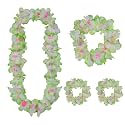 4pcs Hawaiian Leis, Gender Reveal Party Leis for Luau Party Jumbo 1 Headband 2 Bracelets 1 Necklace Graduation Lei Flower Christmas Lays Floral Garland