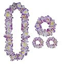 4pcs Hawaiian Leis, Gender Reveal Party Leis for Luau Party Jumbo 1 Headband 2 Bracelets 1 Necklace Graduation Lei Flower Christmas Lays Floral Garland