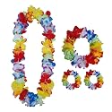 4pcs Hawaiian Leis, Gender Reveal Party Leis for Luau Party Jumbo 1 Headband 2 Bracelets 1 Necklace Graduation Lei Flower Christmas Lays Floral Garland