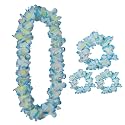 4pcs Hawaiian Leis, Gender Reveal Party Leis for Luau Party Jumbo 1 Headband 2 Bracelets 1 Necklace Graduation Lei Flower Christmas Lays Floral Garland