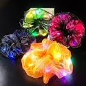 4Pcs Light Up Scrunchies for Women Girls, Double-Layer Fabric LED Scrunchie Hair Ties, Glow in The Dark Hair Accessories for Christmas, Neon Party Supplies, Rave Oufit Festival Essentials