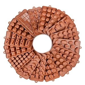 am bakers 4pcs mix design flexible silicone food grade different shapes chocolate mould for jelly candies chocolates ice making brown random design - combo of set of 4 pcs