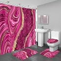 4PCS Pink Gold Marble Shower Curtain Sets with Rugs, Abstract Bathroom Sets with Shower Curtain and Rugs, Modern Bathroom Curtains Shower Set with Toilet Lid Cover Accessories
