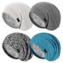 ZHENSILK 4Pcs Silk Satin Bonnets for Women Men, Adjustable Hair Wrap Slouchy Beanie Hat for Curly Hair