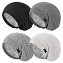 ZHENSILK 4Pcs Silk Satin Bonnets for Women Men, Adjustable Hair Wrap Slouchy Beanie Hat for Curly Hair