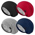 ZHENSILK 4Pcs Silk Satin Bonnets for Women Men, Adjustable Hair Wrap Slouchy Beanie Hat for Curly Hair