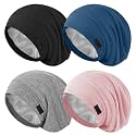 ZHENSILK 4Pcs Silk Satin Bonnets for Women Men, Adjustable Hair Wrap Slouchy Beanie Hat for Curly Hair