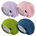 ZHENSILK 4Pcs Silk Satin Bonnets for Women Men, Adjustable Hair Wrap Slouchy Beanie Hat for Curly Hair