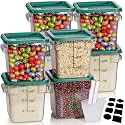 4QT NSF Food Storage Containers: 8 PCS [Food Grade][Hot&amp;Cold Resistant] Commercial Clear Square Food Storage Containers with Scales Handles for Home Restaurant Kitchen Proof Dough(BPA FREE-GREEN)