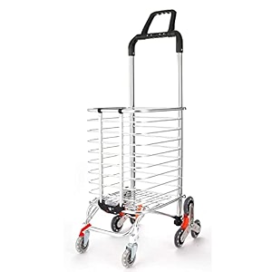 folding stainless steel shopping trolley with triangular 8 wheels vegetable shopping trolley cart for home travel-silver