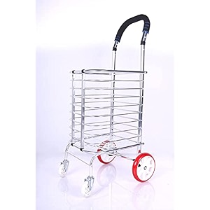 portable folding luggage trolley - stainless steel hand cart for travel home office shopping supermarket - 4 wheel grocery cart