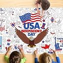 4th of July Coloring Tablecloth for Kids, Giant 30x72 Inch Poster with American Flags, Eagle, Patriotic Symbols, Perfect for Party Games, Holiday Decorations, Independence Day Supplies