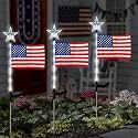 4th of July Decorations Outdoor,3 Pack Solar American Flag lights Stakes