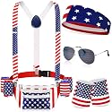 4th of July Fanny Pack, 9 Pcs American Flag Headband Wristband Suspenders
