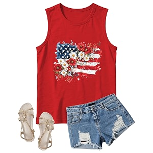 4th of July Floral American Flag Tank