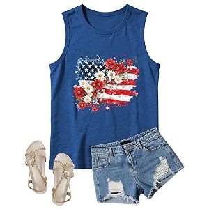 4th of July Floral American Flag Tank